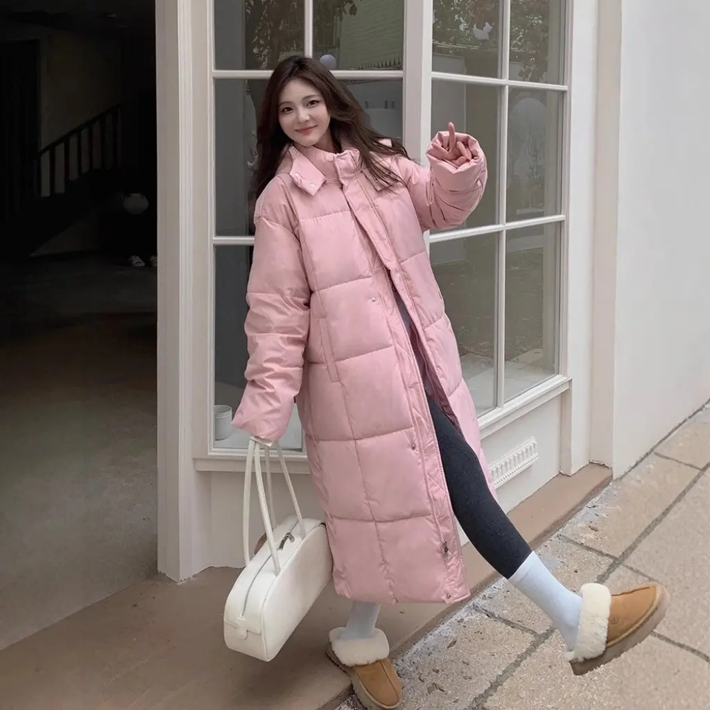 

Korean Loose Fit Cotton-Padded Jacket for Women Long Knee-High Bread Coat Style Women's Outerwear