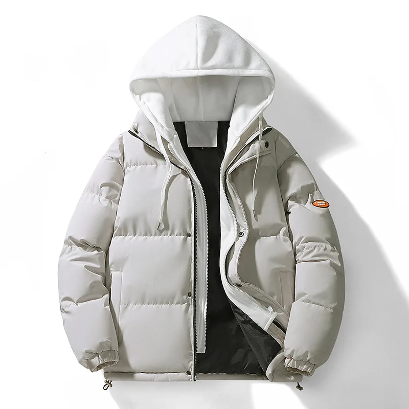 Autumn Winter Men's Fake Two Pieces Hooded Padded Jacket Large Size Loose Fashion Casual Thickened Cold Proof Warm Wadded Jacket
