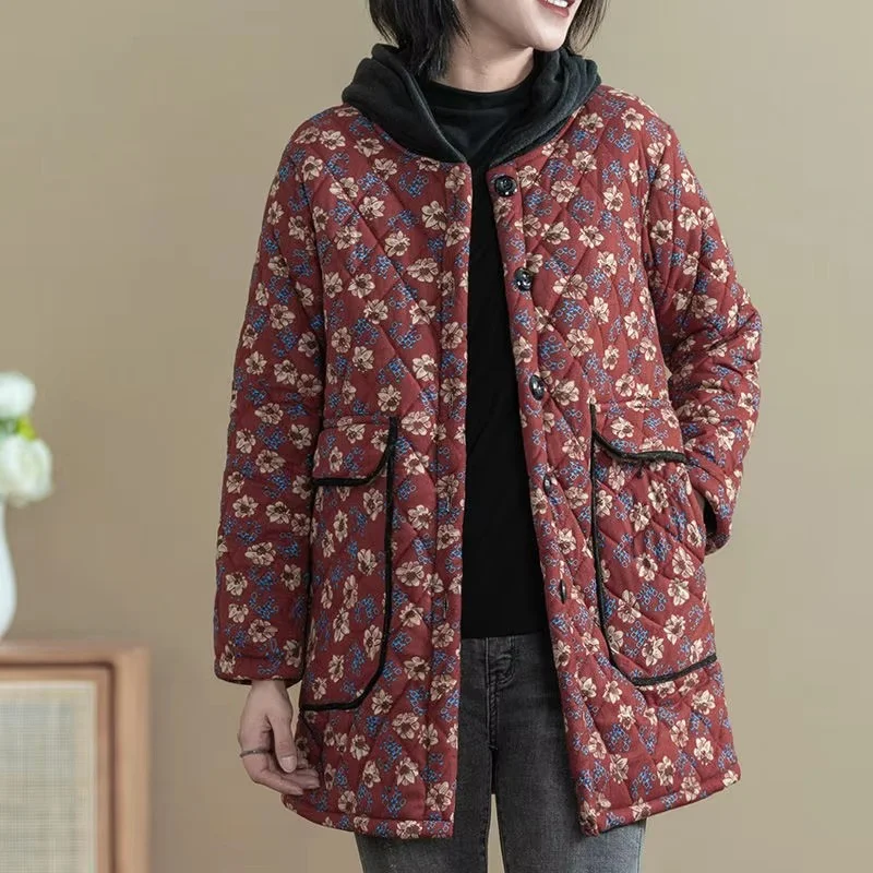 Winter Velvet Cotton-Padded Clothes Middle-Aged Elderly Jacket Women Hooded Med Long Thicken Keep Warm Cotton Overcoat Female