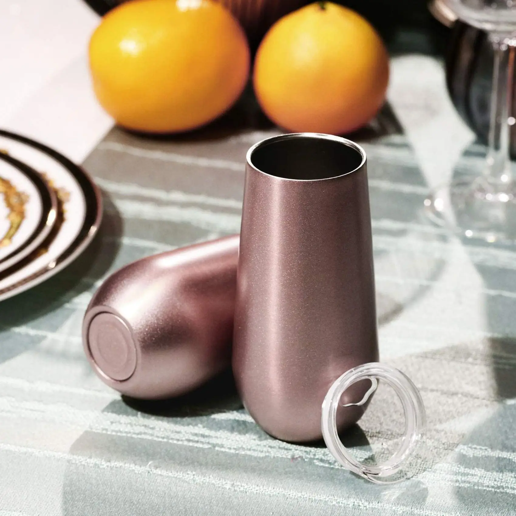 

B03C-Stainless Insulated Wine Tumbler With Lid -Portable Egg Shape Cup Fashion Gift Cup-6 Oz ,Rose Gold (8 Pack)