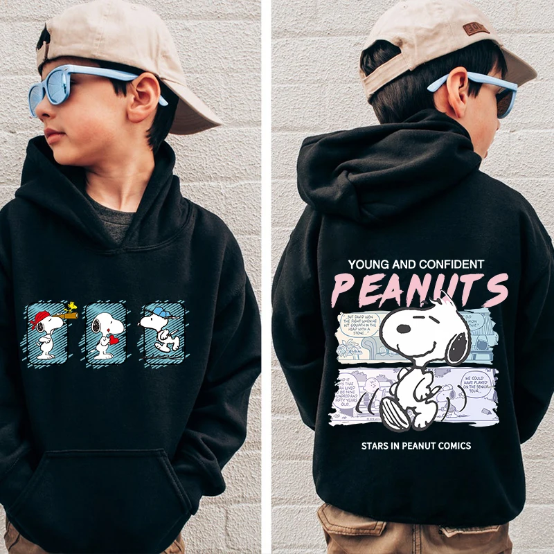 Snoopy print children's clothing kids hoodie autumn and winter plus velvet hoodie black top for boys