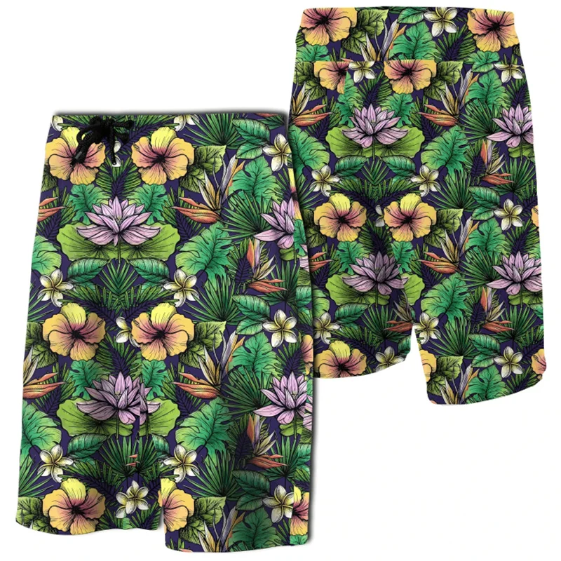 3D Print Hawaii Exotic Tropical Flowers In Pink Men Board Shorts Women Vacation Beach Short Pants Swim Trunks Floral Shorts