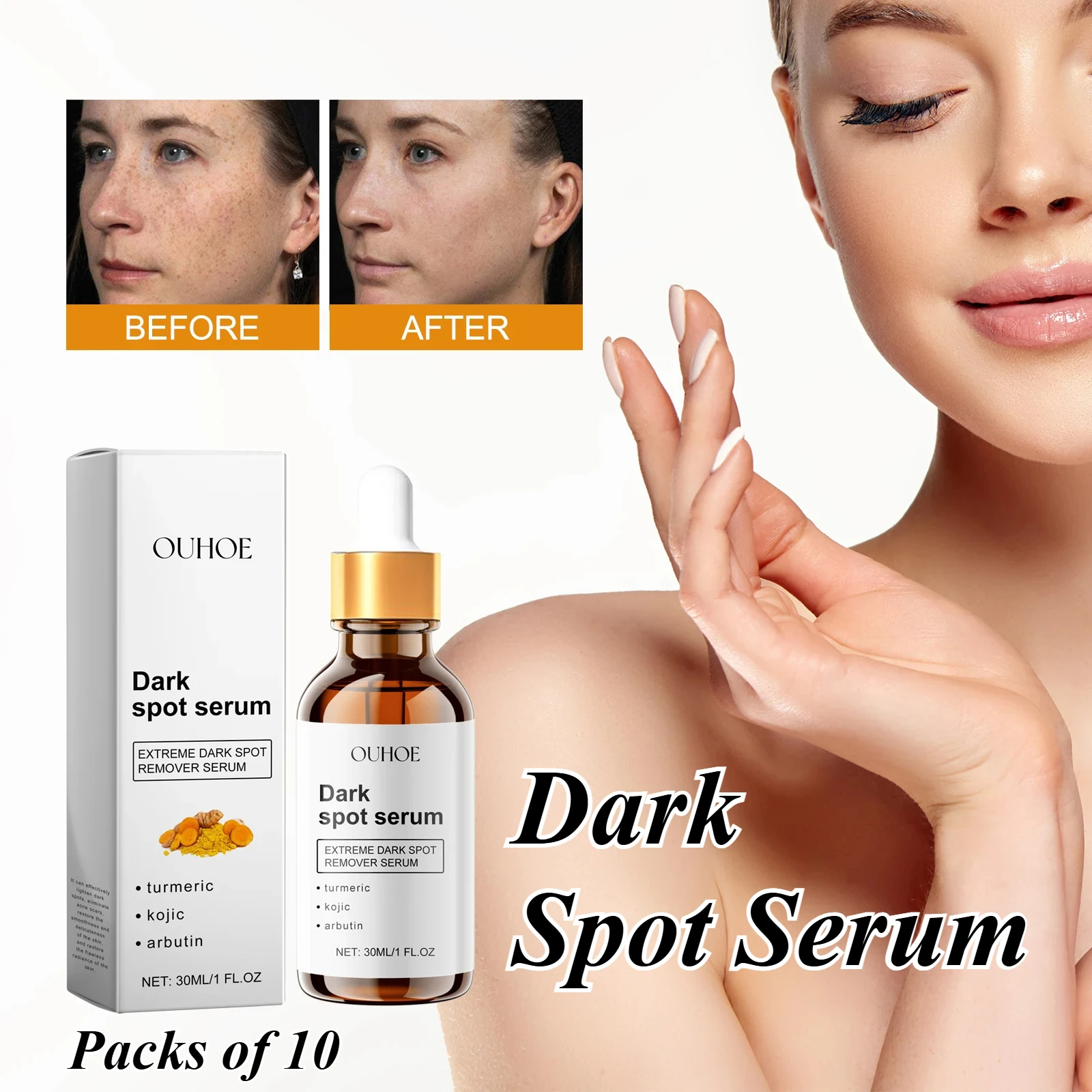 Turmeric Whitening Serum Kojic Acid Pale Spots Essence Improve Skin Dullness Brighten Skin Fade Dark Spots Facial Skincare Set