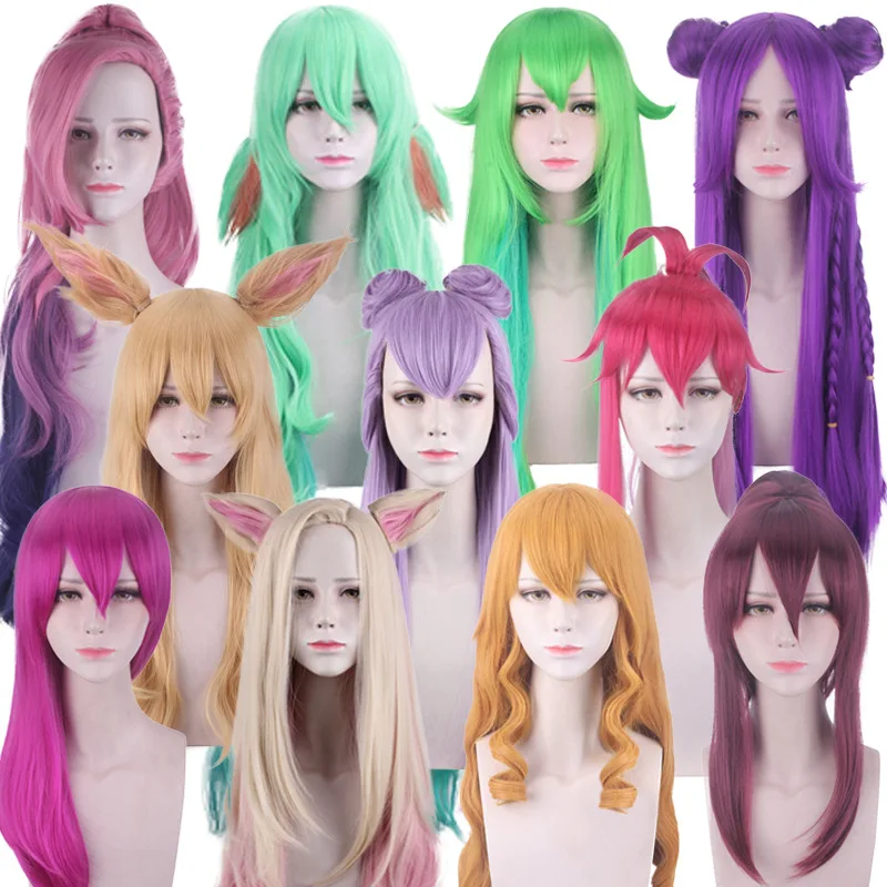 

Synthetic Long Cosplay Wig KDA-Inspired Idol Style Akali-Kaisa-Ahri-Evelynn Same Style Party Anime Costume Hair