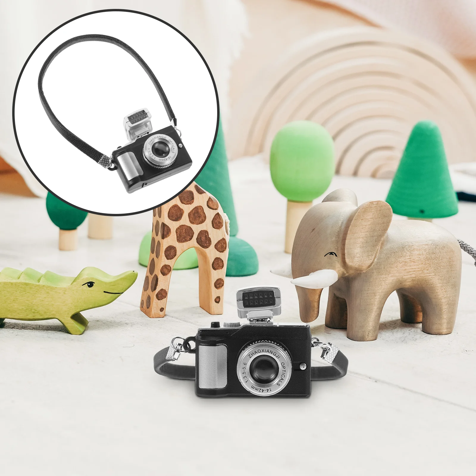 Dollhouse Strap Camera Photo Prop Tiny Model Desktop Decor Miniature Room Toys Decoration Plastic Statue SLR Bar Kid