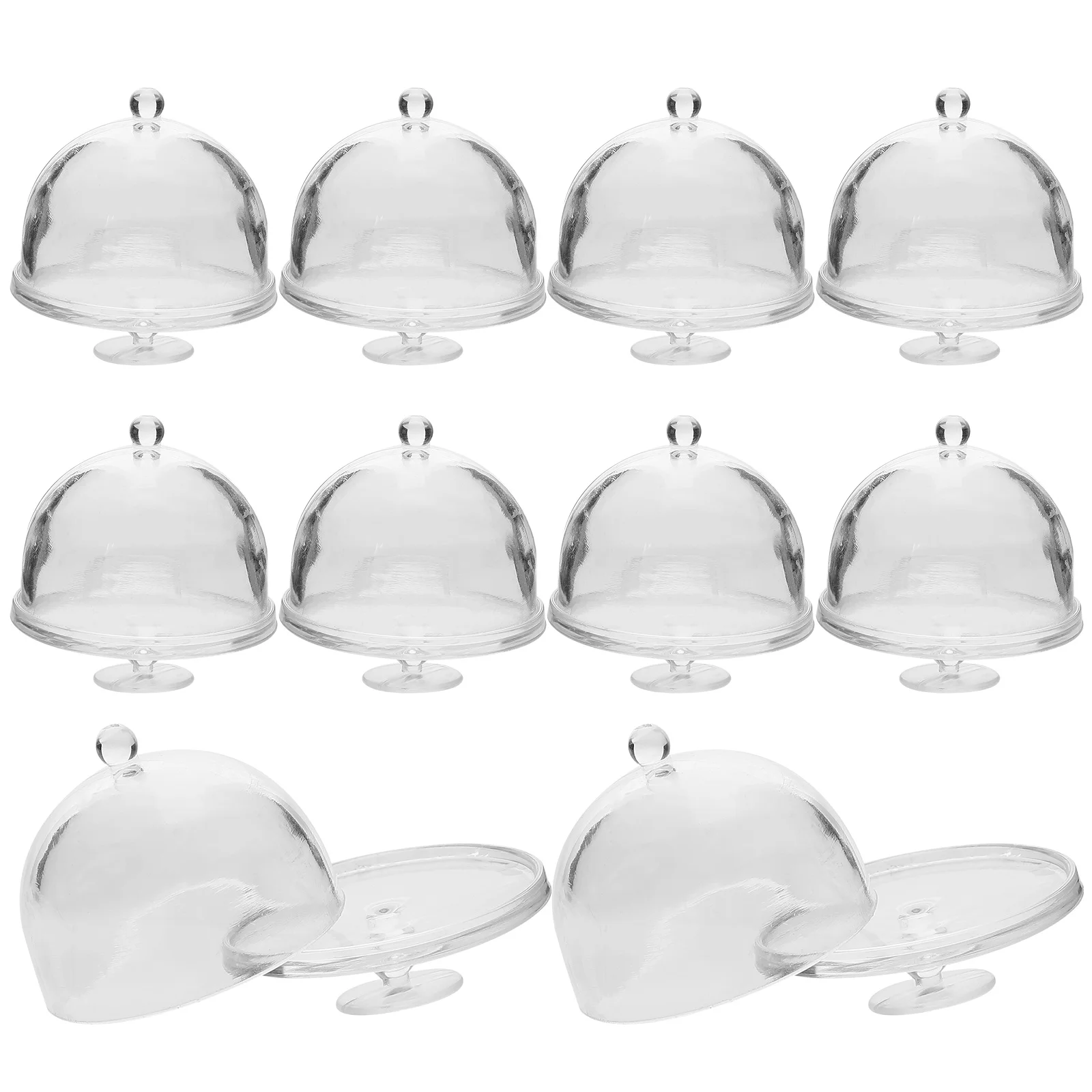 10 Pcs Mini Cake Holder House Accessory Stand with Dome Cover Toy Pan Plastic Round Pans