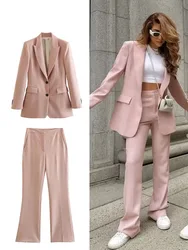 TRAF-Conjunto de 2 piezas para mujer, Blazers de manga larga con solapa y cintura alta, pantalones con cremallera y hebilla oculta, otoño 2023