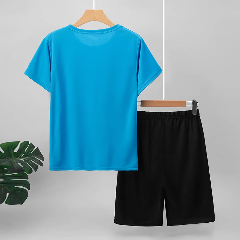 2-teiliges Sommer-Jugendset für 13-16-Jährige, mehrfarbig, schnelltrocknend, Sport-Kurzarm-Shorts-Set, bedrucktes T-Shirt für junge Männer und Frauen – Detail 8