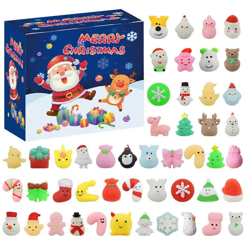 49pcs/set Christmas Advent Calendar Toy Box Santa Claus Snowman Mochi Animal Cute Mini Pinch Toys For Boys Girls Xmas Gifts