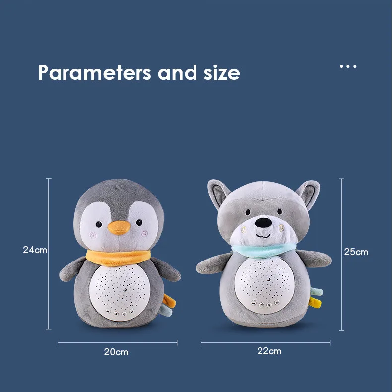 [Divertente] pinguino procione bambola LED luce e musica lenitiva bambola giocattoli per bambini bambola addormentata peluche giocattoli per bambini