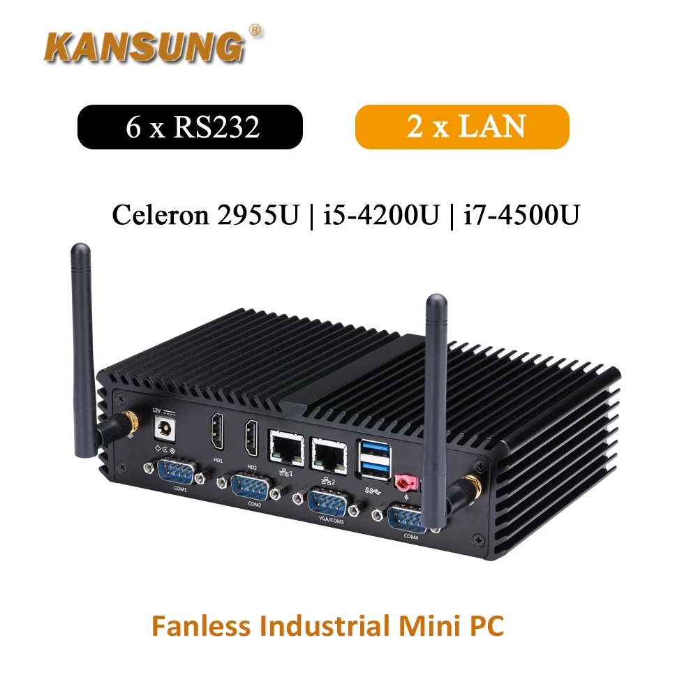 Тонкий клиент безвентиляторный Barebone 6 COM Celeron 2955U i5-4200U i7-4500U Промышленный микроПК Linux Ubuntu Серверный компьютер Dual LAN ПК