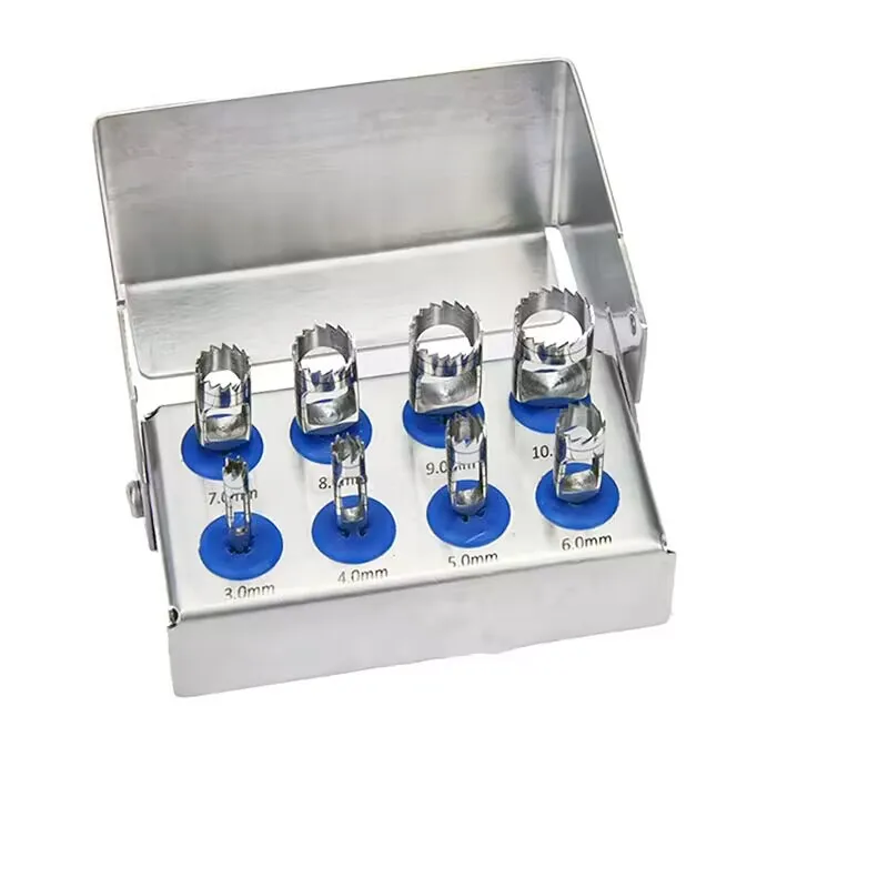 Kit de Implante Dentário Punch, Trephine Burs, Brocas de Enxerto Ósseo, Ferramenta de Instrumentos Cirúrgicos, 8pcs por caixa