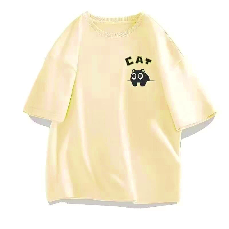 【 M-8XL 】 Summer Limited Edition Men's Oversized T-shirt Korean Casual Loose Style Anime Black Cat Print T-shirt image 2