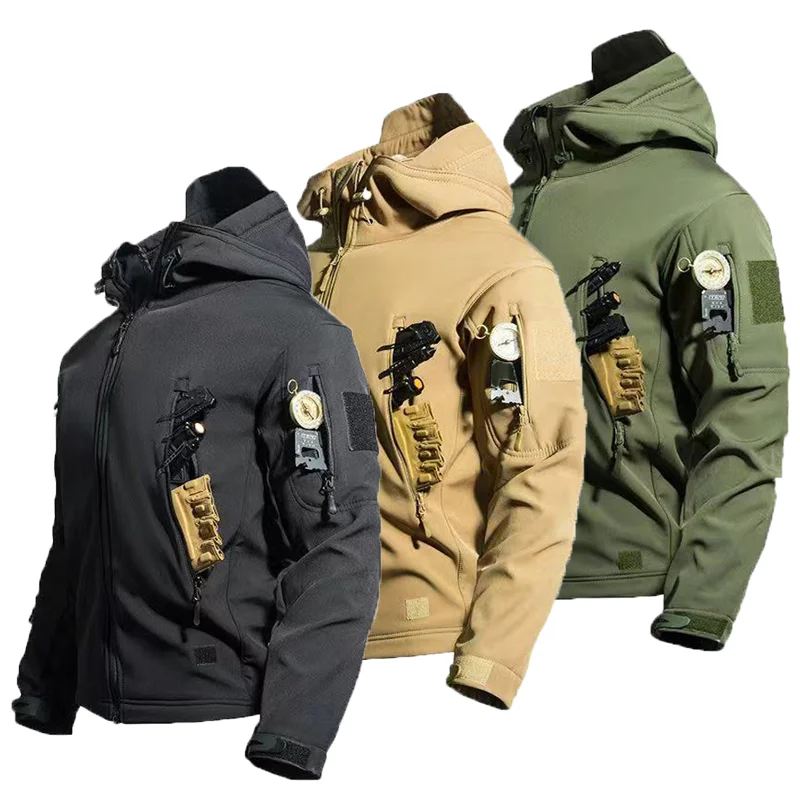 

Мужские зимние и осенние флисовые куртки-карго из ткани Sharkskin, военные худи, уличные куртки для походов, кемпинга, альпинизма, армейские тактические куртки M-5XL