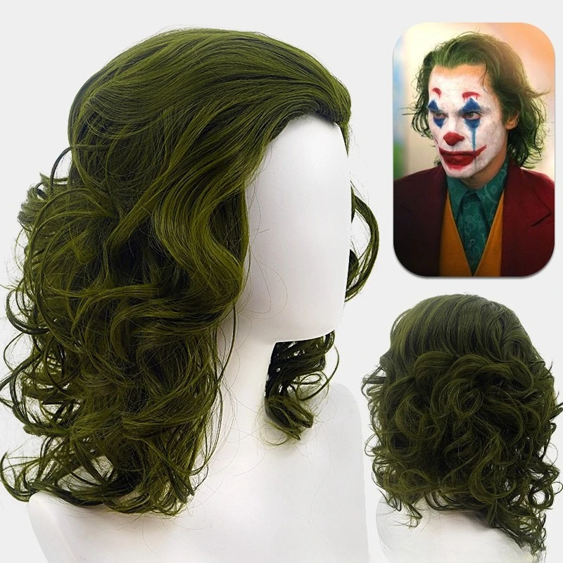 

Men's Synthetic Wig Movie Joker Fleck Green Medium-Long Curly Hair Cosplay Wig Halloween Christmas Headpiece