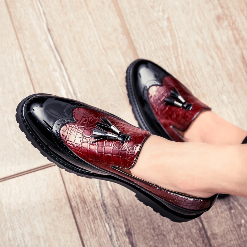 Men's Loafers Fashionable Low Cut Breathable Formal Shoes Comfortable Anti Slip Business Wedding Party Shoes Burgundy Footwear