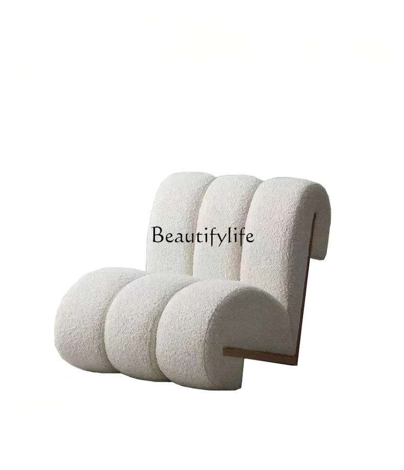 

Silent Style Solid Wood Single Sofa Bedroom Balcony Leisure Chair Lambswool Designer Couch