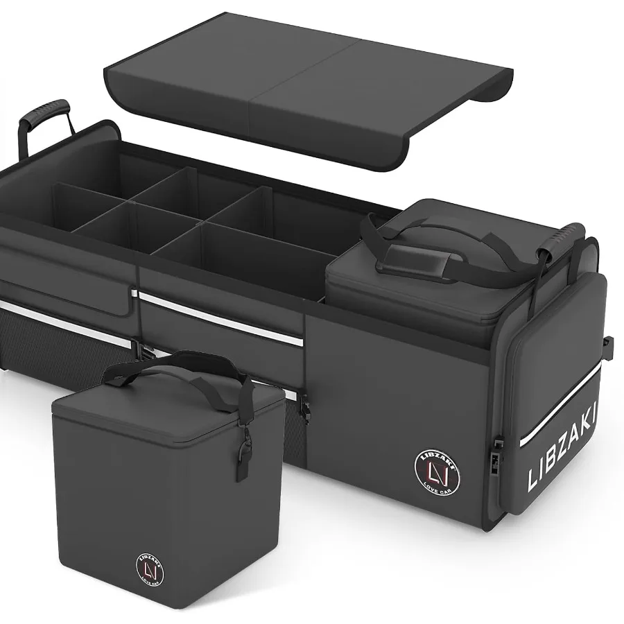

Oversize 4 in 1 Car Trunk Storage Organizer Multi Compartment Collapsible Trunk Storage Box with Cooler Bag for Car Tru
