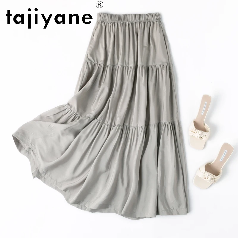 TAJIYANE 70% Mulberry Silk and 30% Cotton Long Skirts for Woman Vacation Solid Color Skirt 2025 New Arrivals Summer Clothes юбка