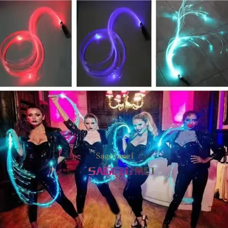 USB Rechargeable LED Fiber Optic Whip Light 360° Swivel Optical Whips Multicolor Disco Dance Glow Whip Sparkle Flow Party String