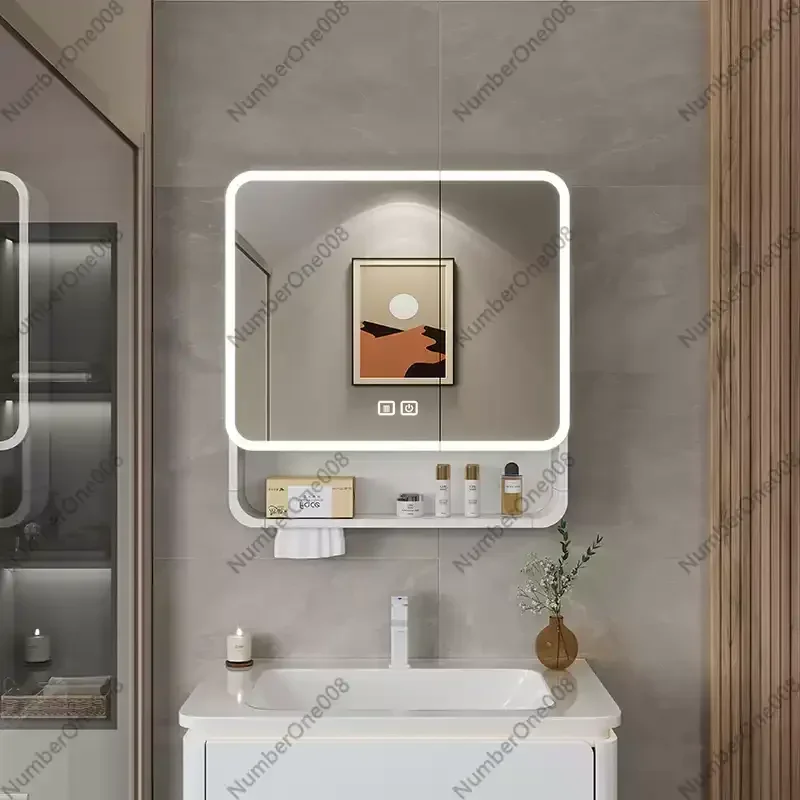 

Bathroom mirror cabinet small size thickened aluminum bathroom wall-mounted smart mirror small apartment 40cm50cm