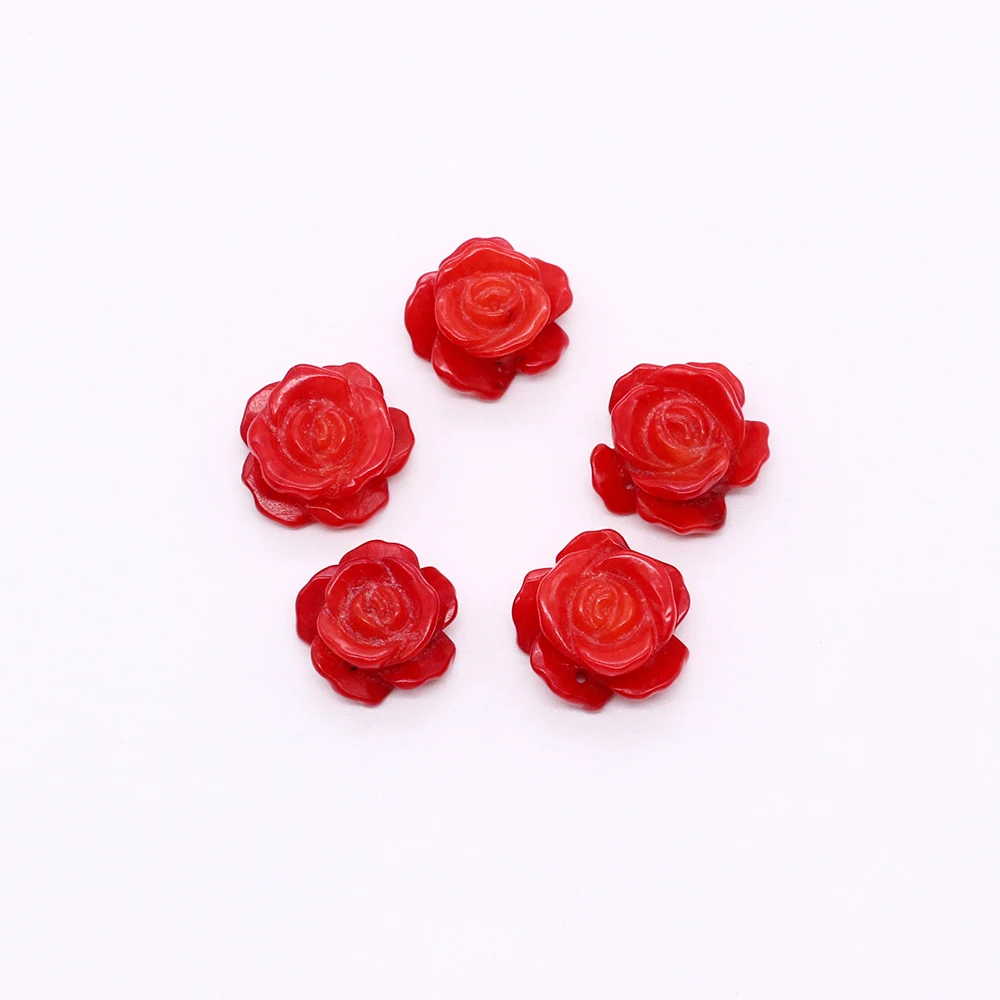 Natural Sea Bamboo Red Coral Stone Pendants Carved Rose Flower Earring Charms for Jewelry Making DIY Necklace Earrings Jewelry