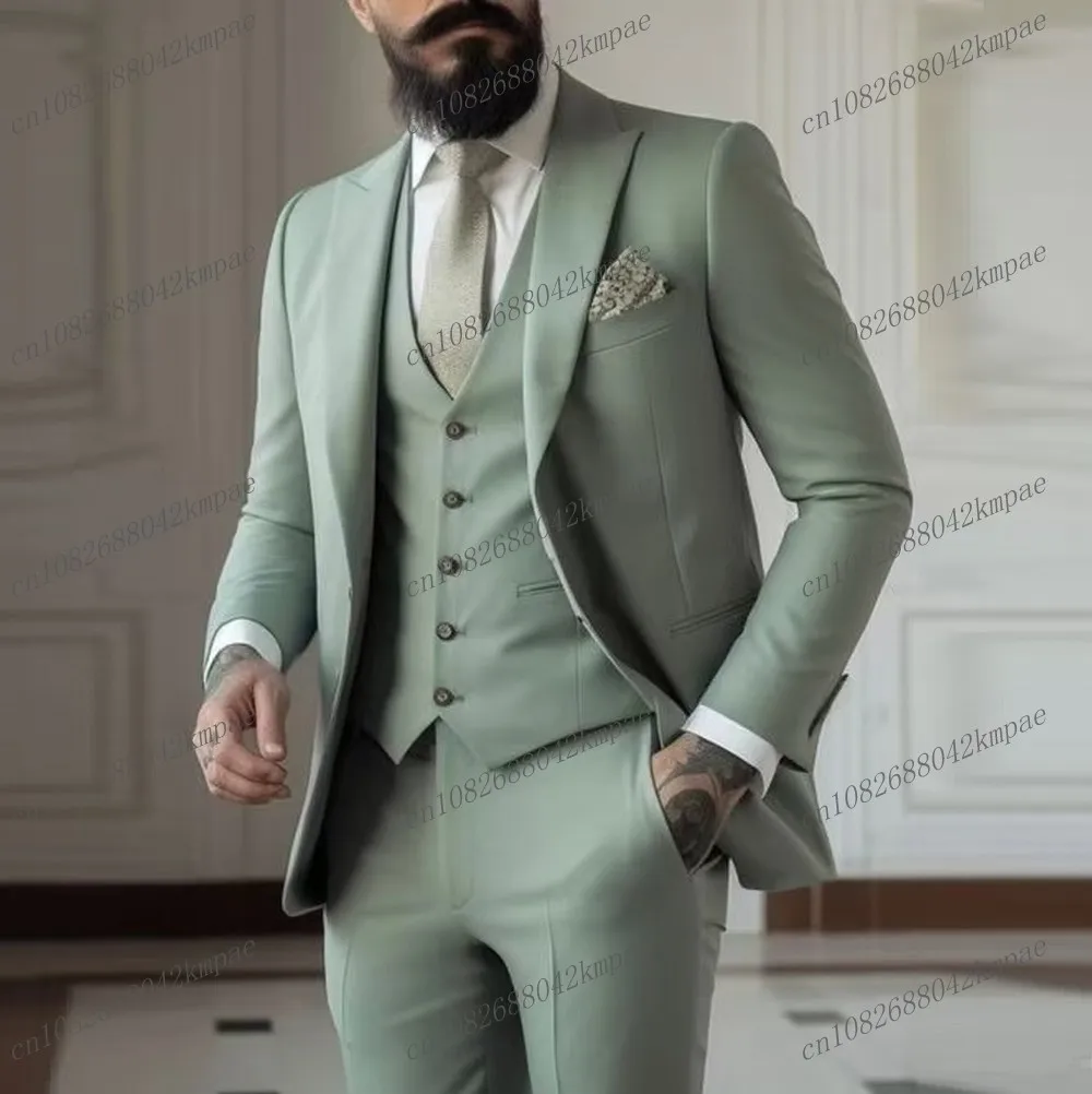 

Fashion Formal Occasion Mint Business Men Suit Groom Groomsman Wedding Party Prom Male Tuxedos 3 Piece Set Blazer Vest Pants