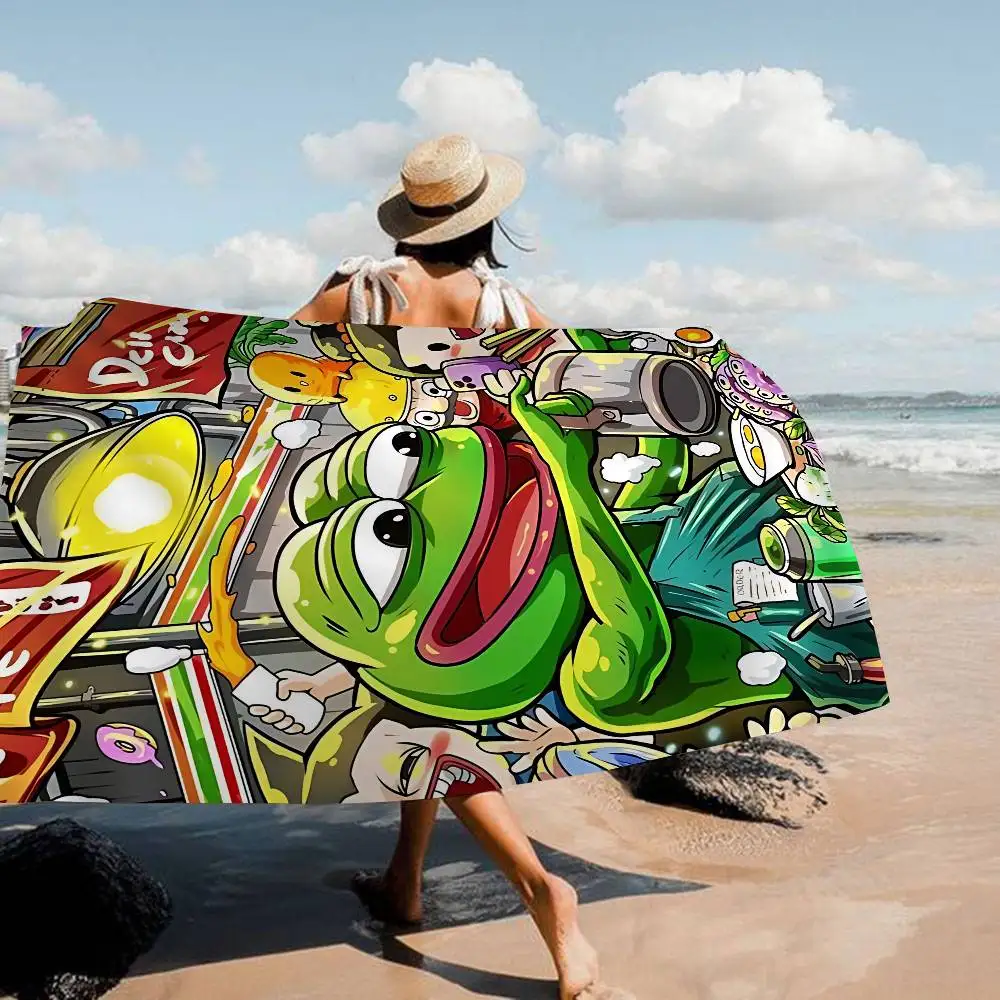 S-Sad Frog Pepe Microfiber Blanket Quick Drying Beach Towels Oversized Printing Super Absorbent Pool Towel Blanket