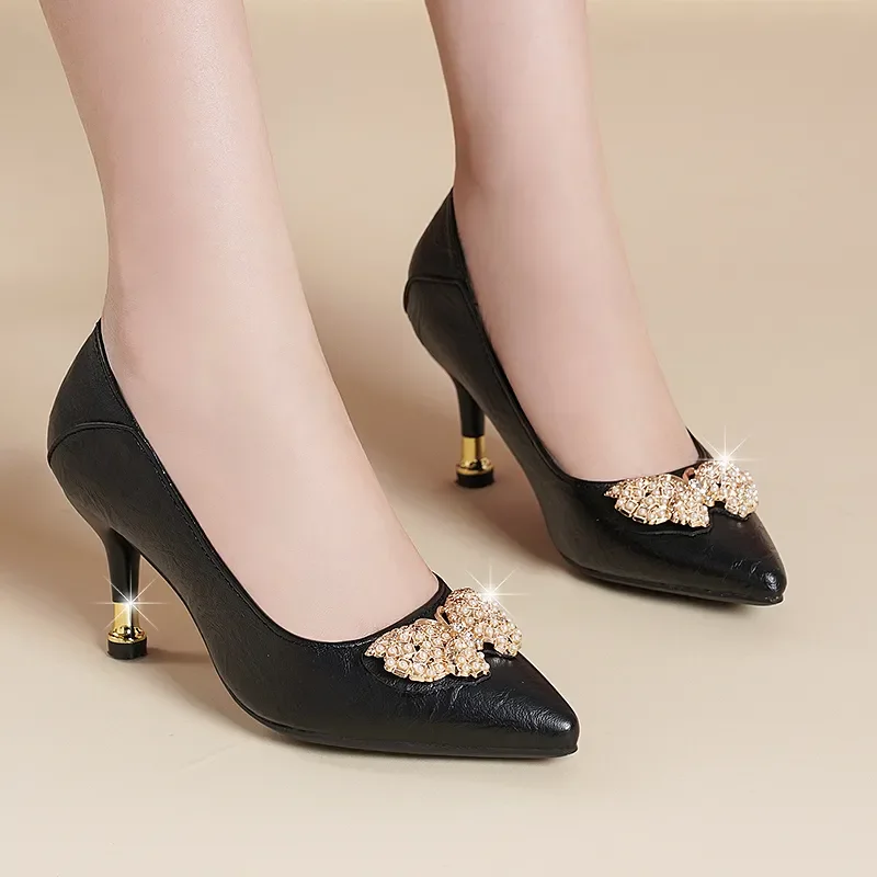 zapatos de mujer women casual elegant black bow tie crystal high heel shoes lady fashion elegant spring summer stiletto b692