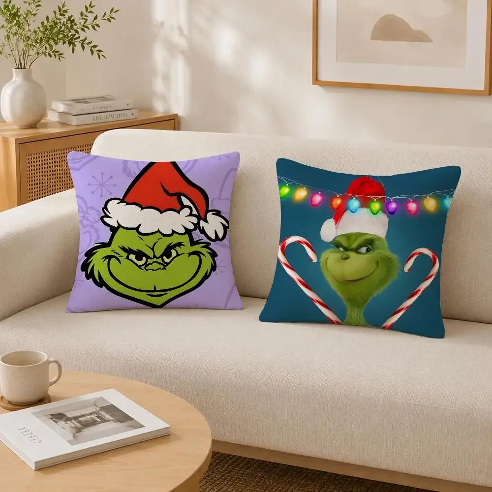 Character Christmas The Grinch Cushion Cover Soft Fluffy Short Plush  Pillow Case Throw Decorative for Sofa Bedroom Home Decor