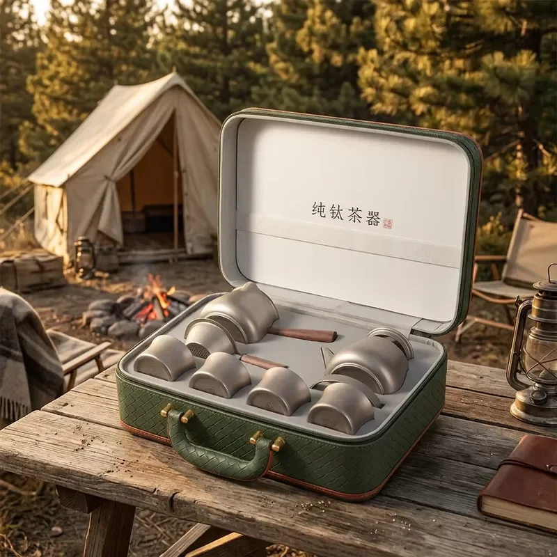 Portable Pure Titanium Kung Fu Tea Set Double Wall Insulated Travel Mug Lightweight Camping Outdoor Hot Water Cup Modern