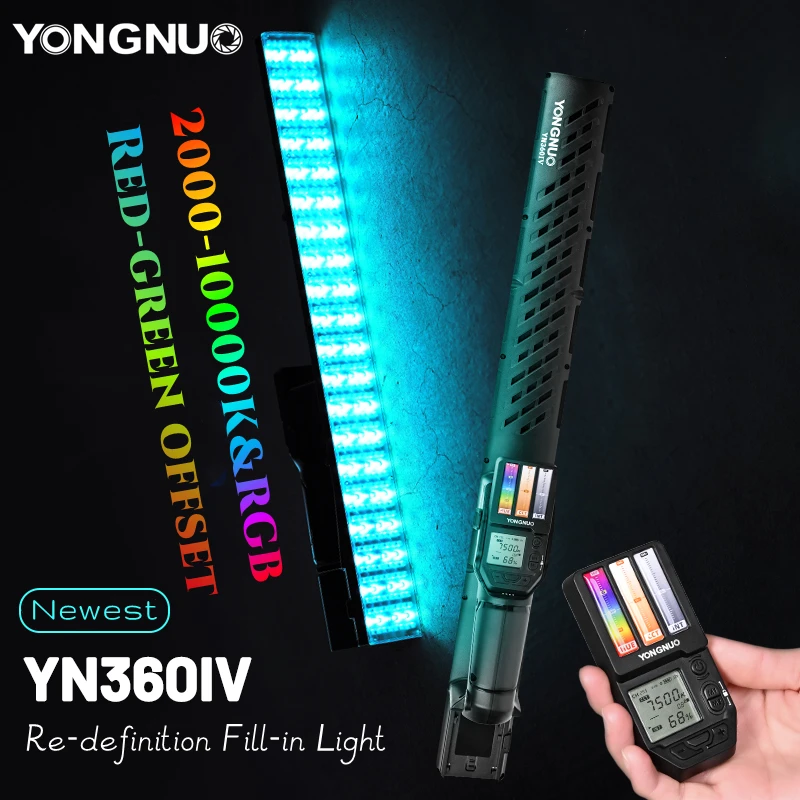 YONGNUO YN360IV LED Video Light Photography Studio Lighting 2000-10000K RGB 24W Handheld Stick Tube Lamp Remote Control APP Vlog