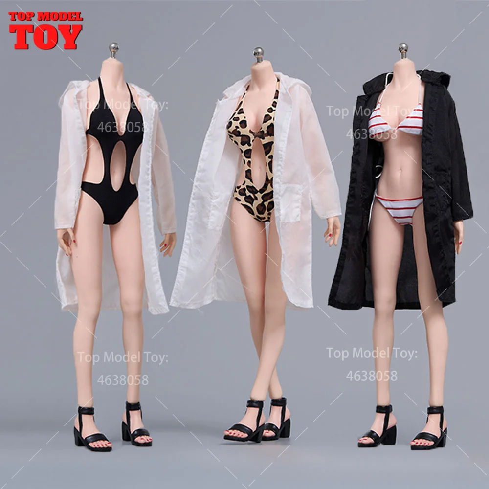 

cdtoys cd067 cd068 1/6 Scale Striped Sand Bikini Transparent Sun Protection Suit with Shoes Model for 12'' Female Soldier Body