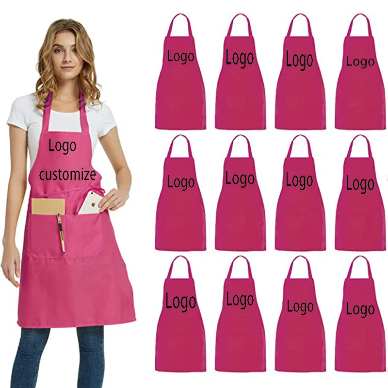 Custom Design Brand Logo Black Unisex Waiter Cooking Restaurant Pocket Printing Adjustable Hanging Neck Men Aprons for Woman