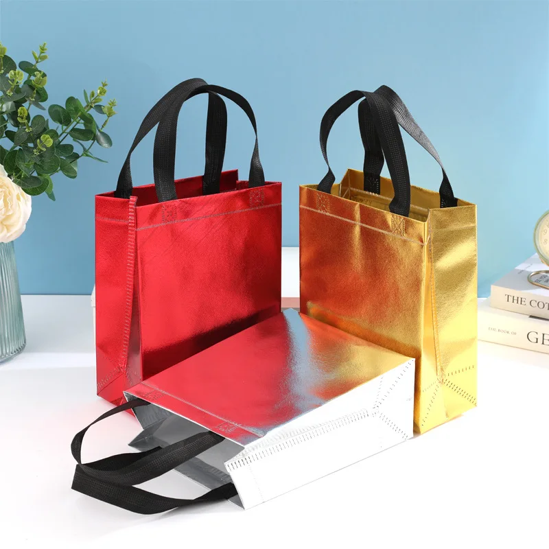 50PCS Laser Aluminum Film Bags Non-Woven Gift Bags Wedding Accompaniment Tote Bags Party Bags Takeaway Packing Bags