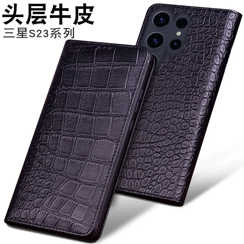 

Luxury Genuine Leather Wallet Cover Business Phone Cases For Samsung Galaxy S23 Fe Ultra Plus Credit Card Money Slot Case