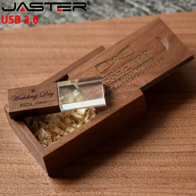 Crystal Wooden Box USB 3.0 Flash Drive 4GB 8GB 16GB 32GB 64GB 128GB Photography Gifts Pen Drives Custom LOGO Memory Stick U Disk
