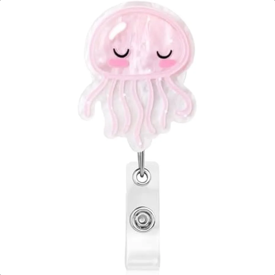

Jellyfish Badge Reels Retractable Name Badge Reel Pink Cute Badge Reel Acrylic Badge Reel for DoctorsTeachers Office Worker