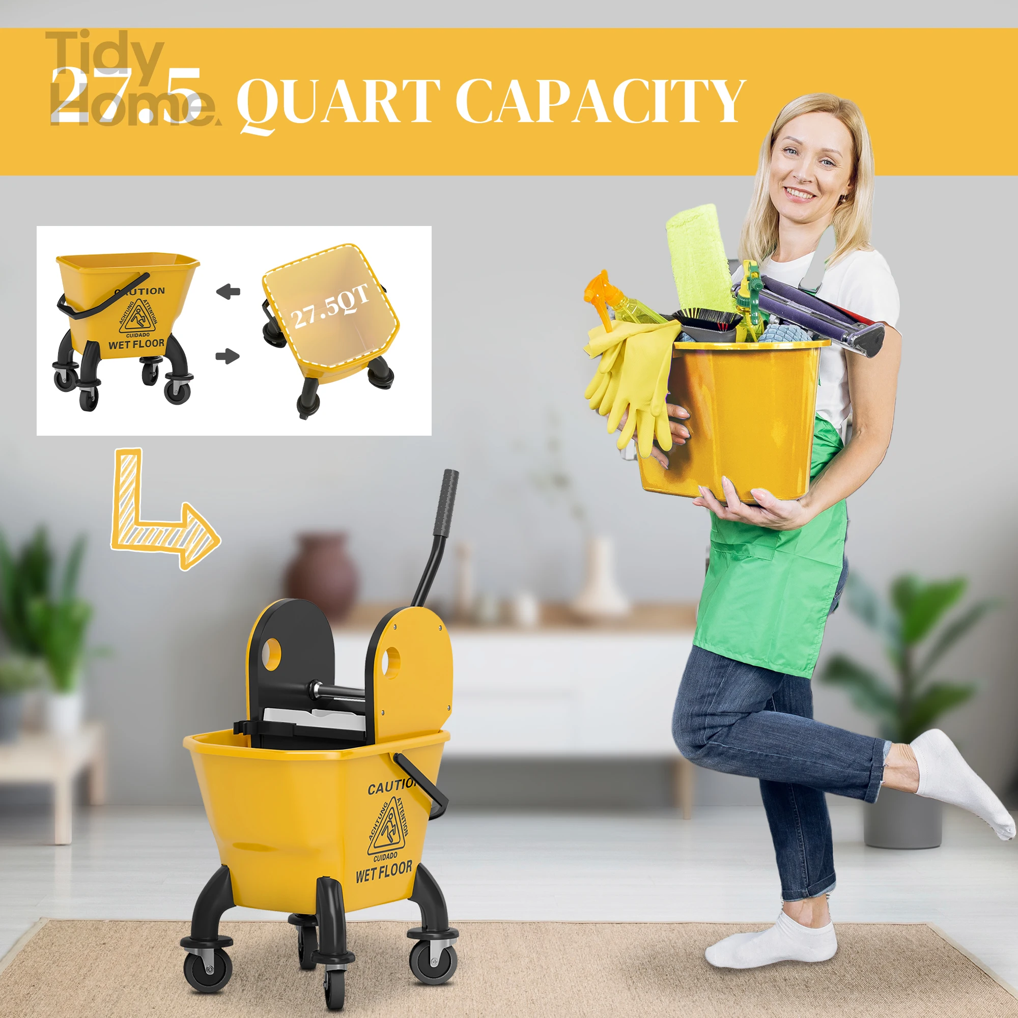 

durable and heavy-duty PP Plastic Material Mop Bucket Cart ,Mop Bucket with down press Wringer and handle ,Assembly required
