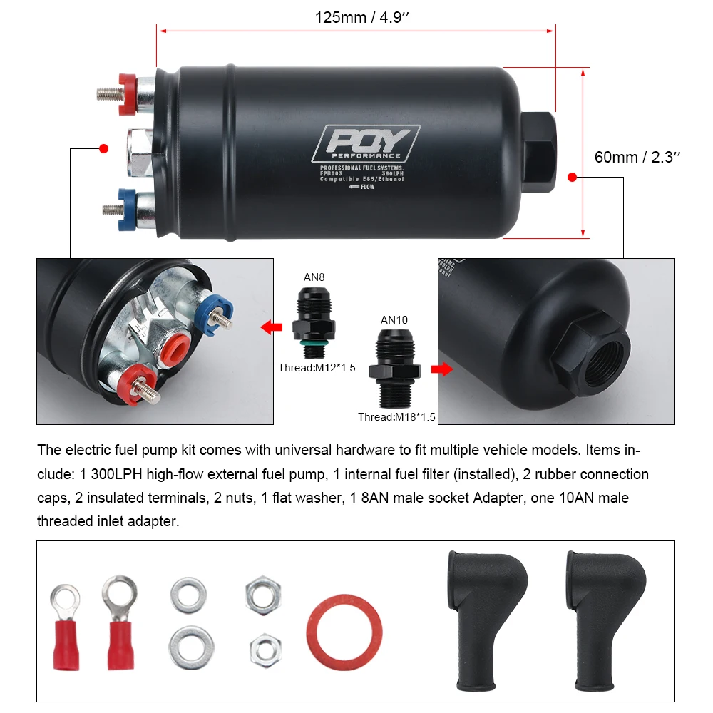 EFI 380LPH 1000HP TOP QUALITY External Fuel Pump E85 Compatible 044 Style New AN10 Inlet AN8 Outlet With Check Valve - Image 5