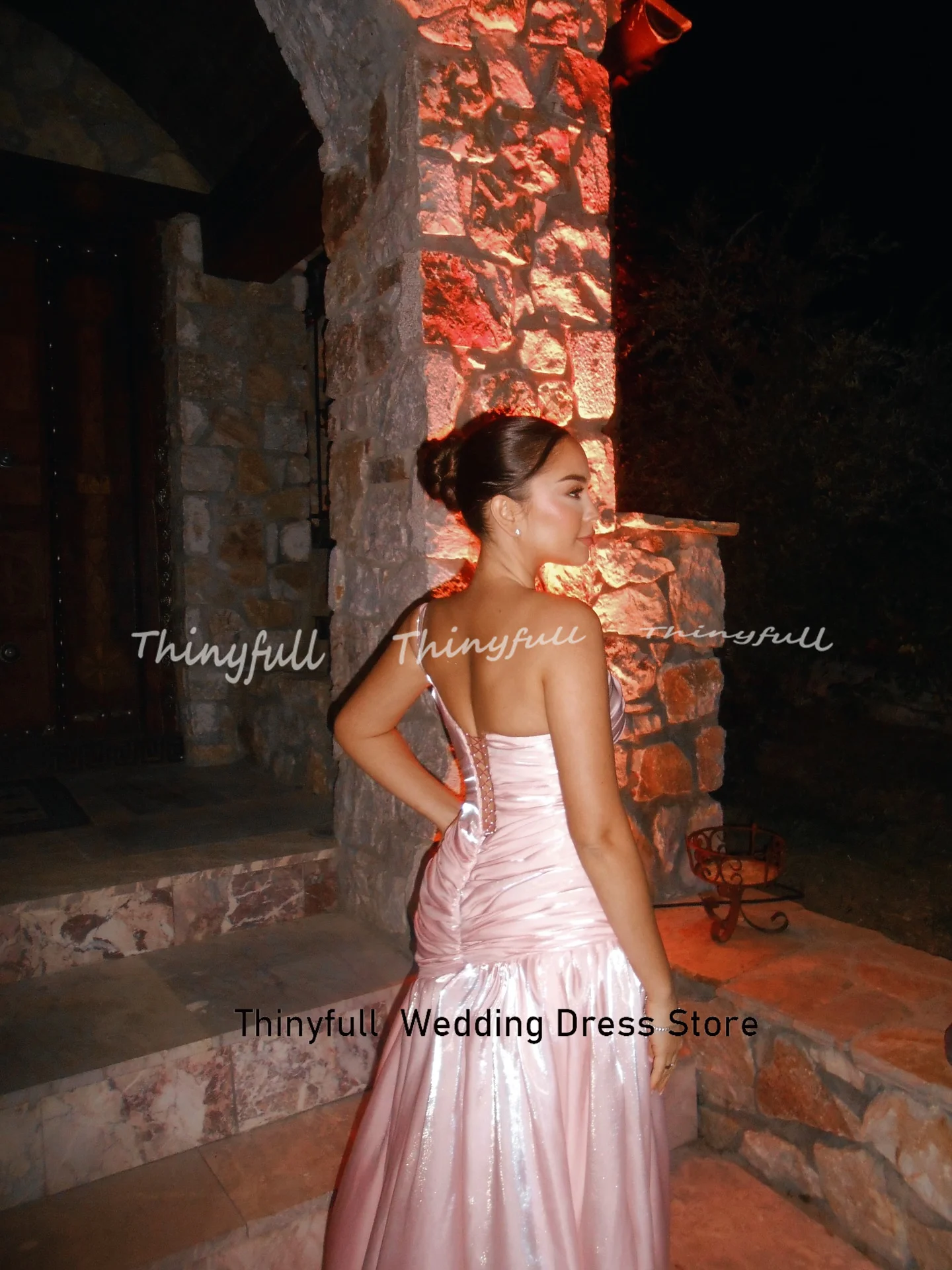 Thinyfull-vestidos De graduación árabes De sirena, vestido De noche plisado sin mangas con un hombro, vestido Formal largo dividido, bata De noche personalizada