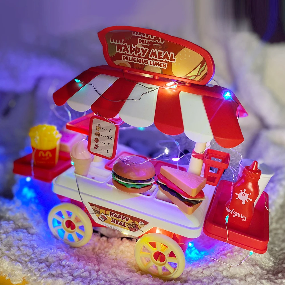 Children Dessert Car Hamburger Kitchen Toys Set Pretend Play Simulation Food Cookware Pretend Cooking Play House Toys for Girls