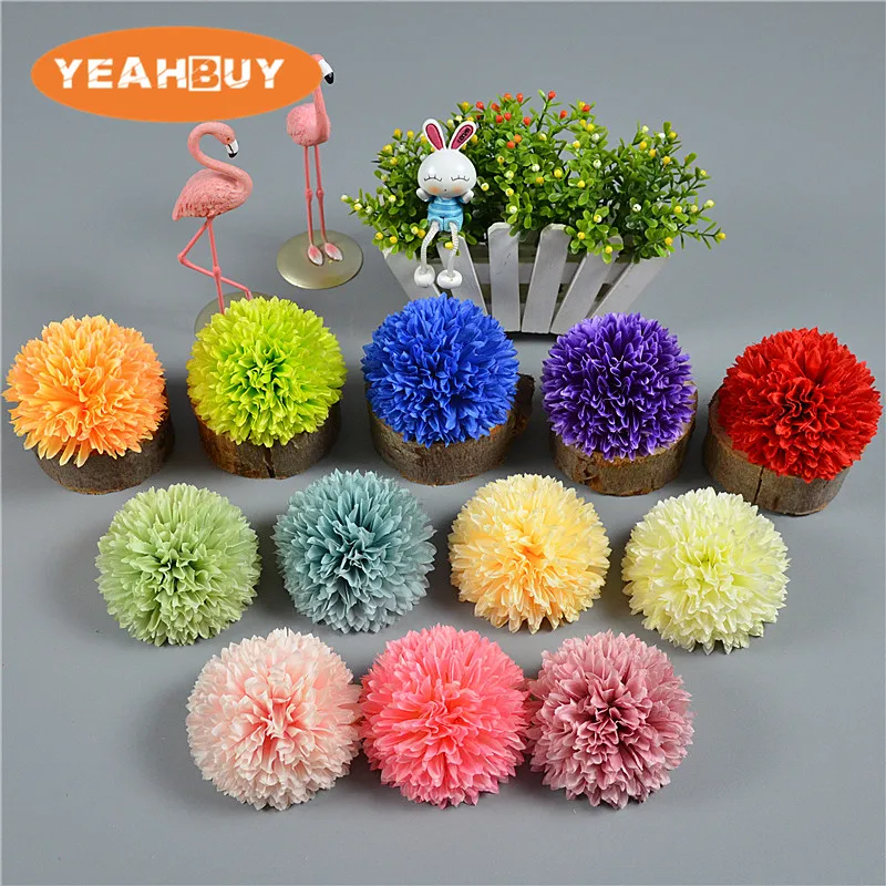 

50pcs 12Colors 10CM Big Silk Artificial the ball chrysanthemum Flower Head Wedding Home Decoration DIY Wreath Craft Fake Flower