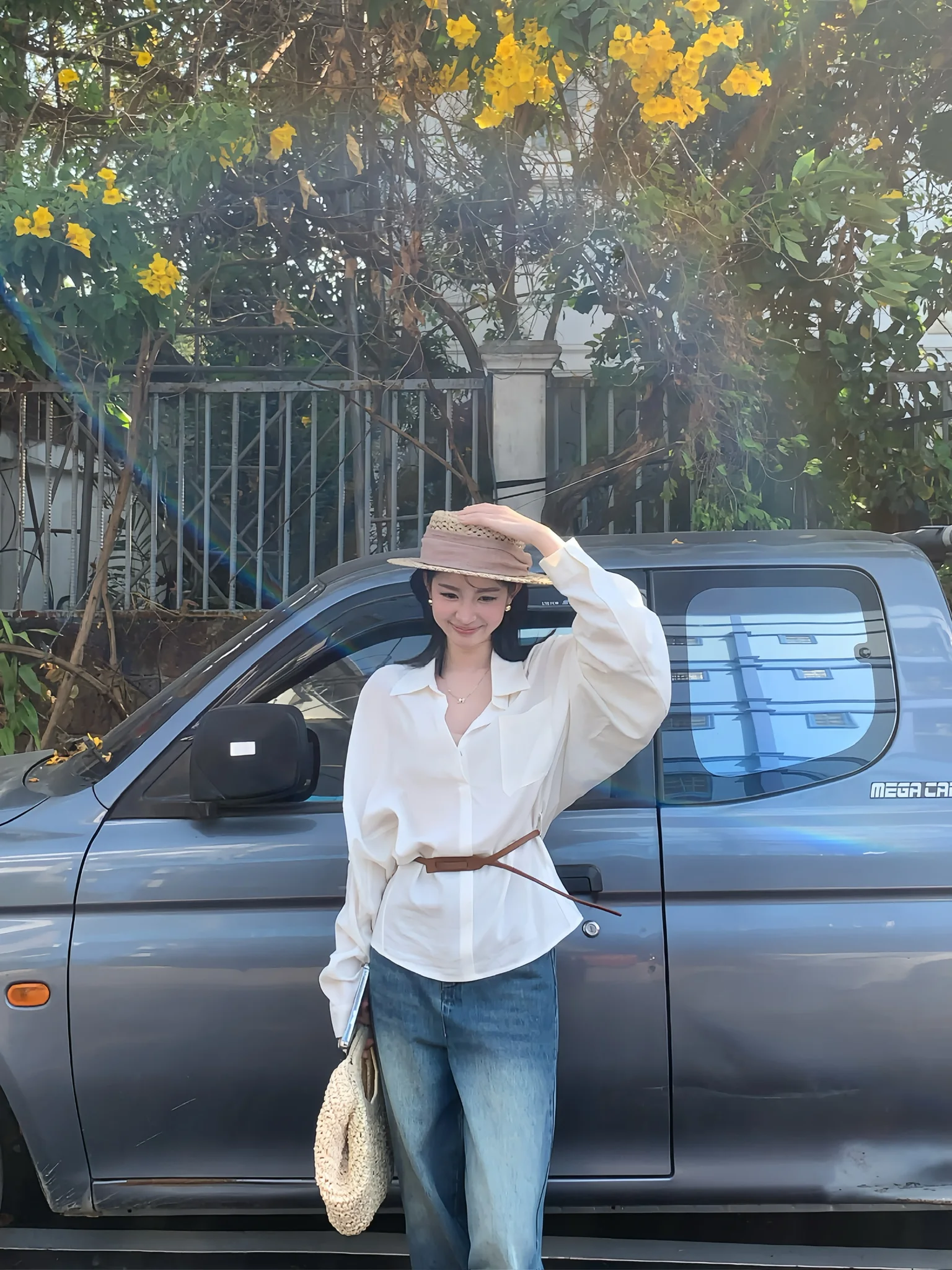 

Elegant Shirt with Belt Breathable Pure Color Commute Style Long Sleeve Loose Fit Women's Shirt Collar Zipper Closure