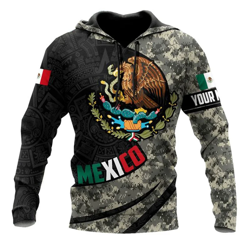 

Mexico Eagle Print Hoodies For Men Mexican Flag Pattern Sweatshirts Autumn Fashion Personalized Name Tops Oversized Y2k Clothes