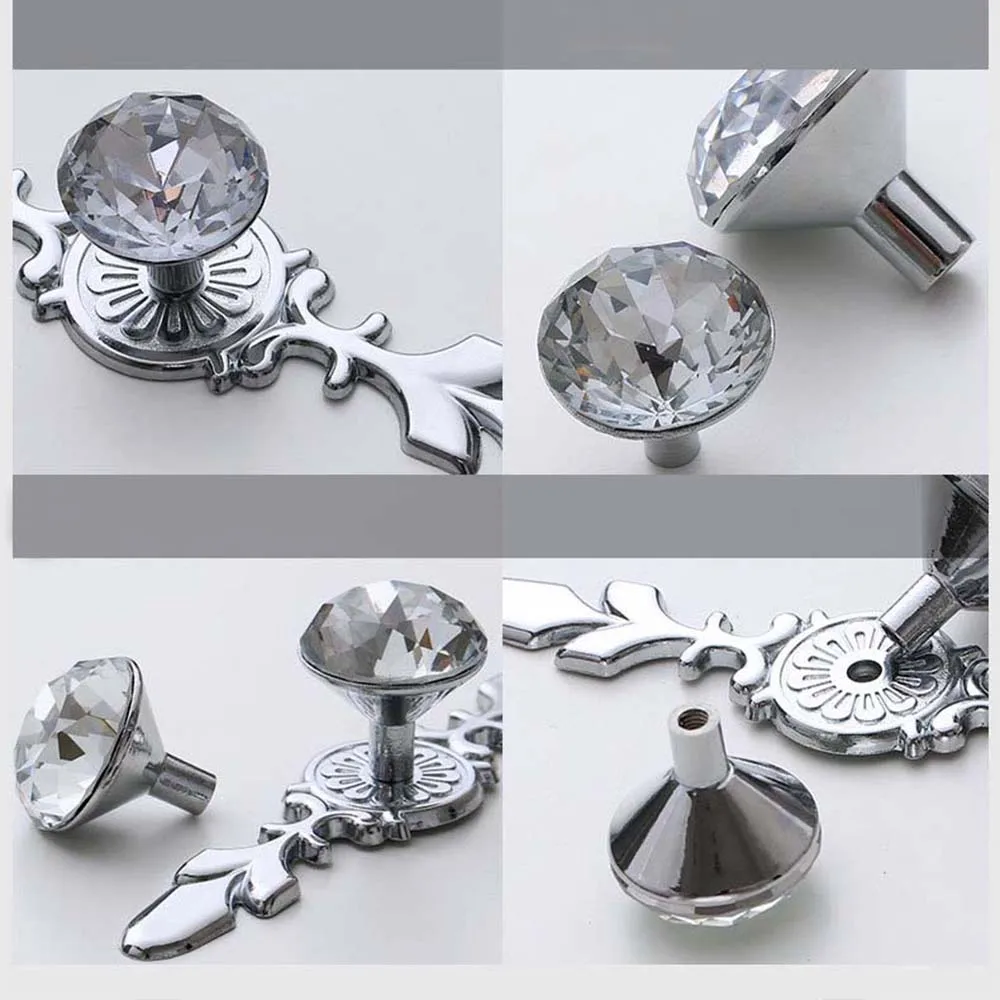 Modern and Simple Crystal Handles, Simple European Style Zinc Alloy Cabinet Wardrobes, Point Drill Drawer Handles Cabinet Knobs
