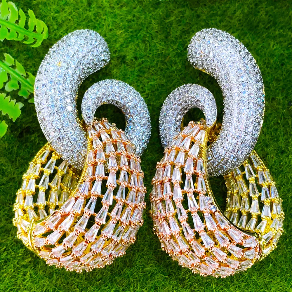 GODKI African Super Sparkling My Lovest Bold Dangle Earrings For Women Wedding Full Zircon Popular Indian Dubai Bridal Jewelry