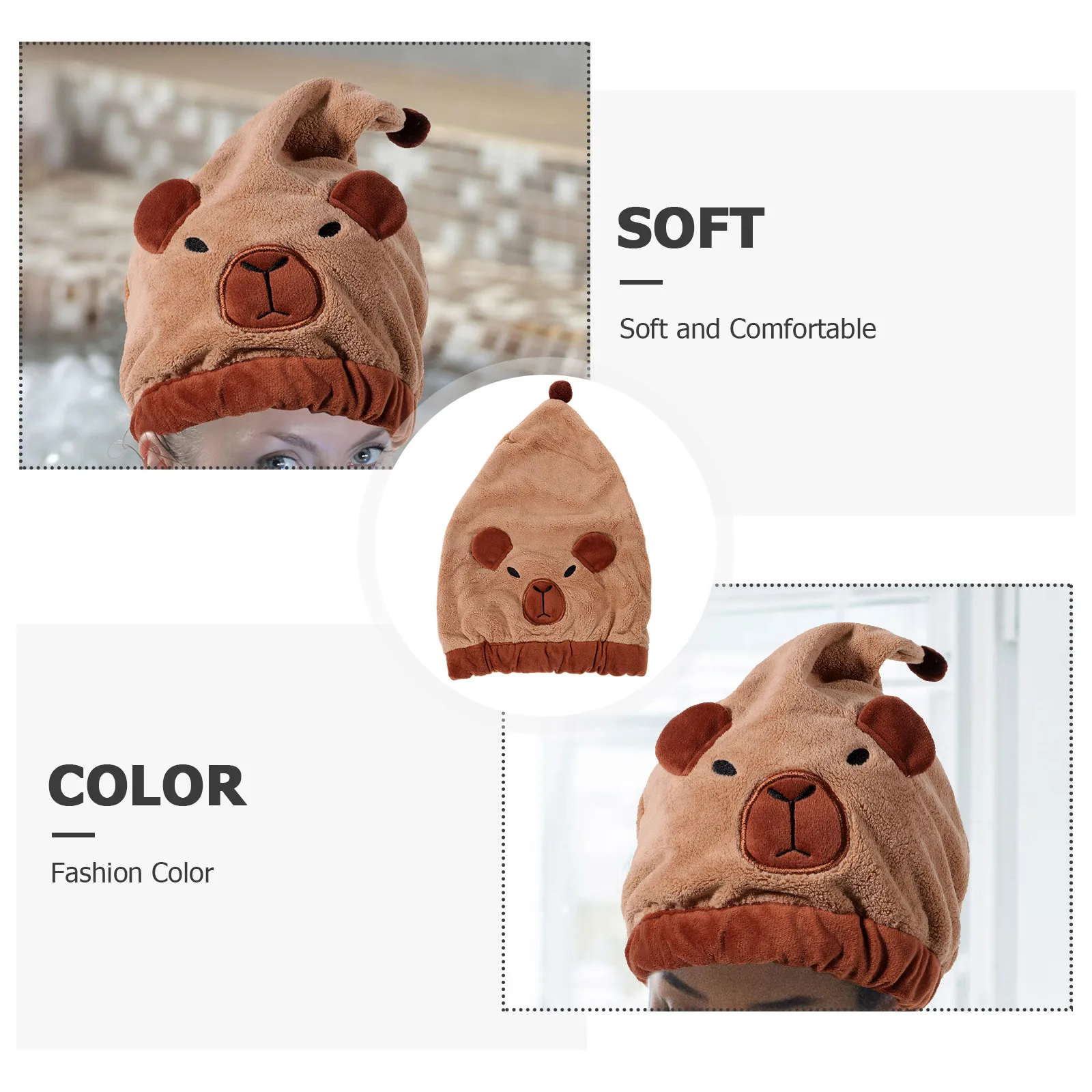 

Cute Cartoon Hair Drying Fleece Quick Dry Bath Hat Soft Towel Women Girls Brown Color Hair Turban Shower Caps Large