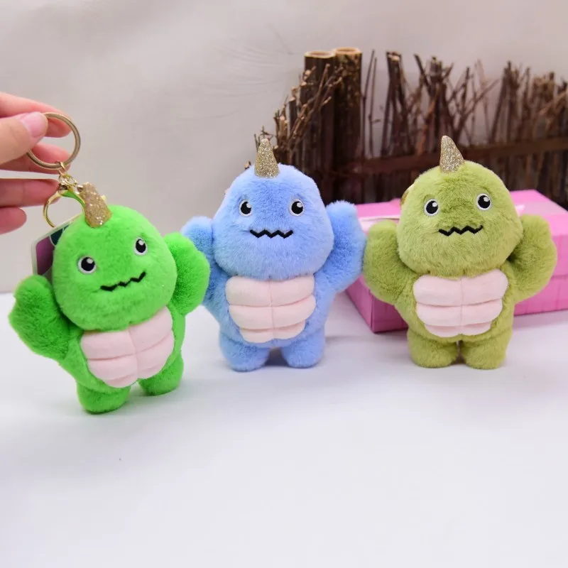 Juguetes de peluche de dinosaurio musculoso para niños, lindos animales de peluche creativos, llavero de peluche colgante, regalos de Navidad para niños, 14cm