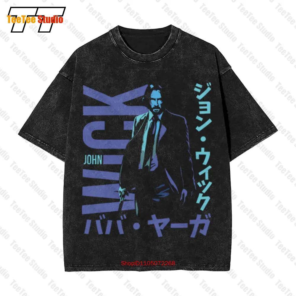 Винтажная футболка большого размера с японским текстом John Wick HY12